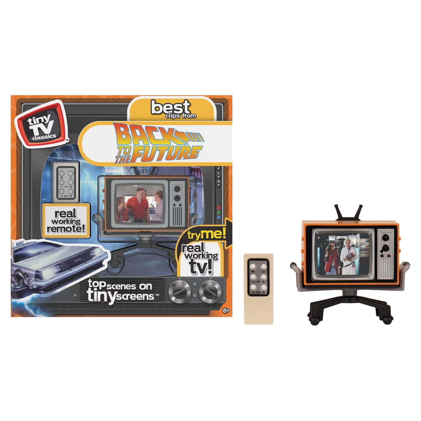 Tiny TV Classics - Back to the Future Edition- Newest Collectible from Basic Fun - Watch top Back to the Future original movie scenes on a real-working Tiny TV (with working remote)!