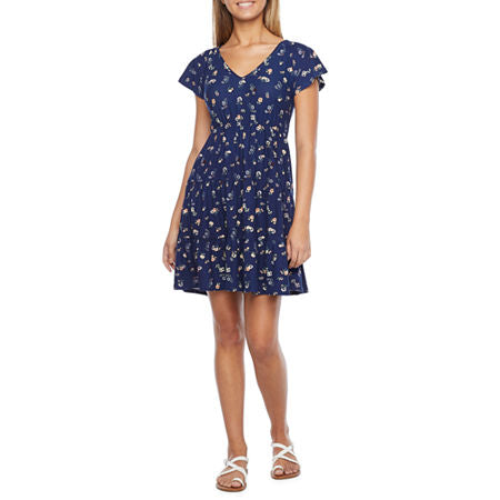 Derek Heart Short Sleeve Babydoll Dress Juniors - MEDIEVAL BLUE